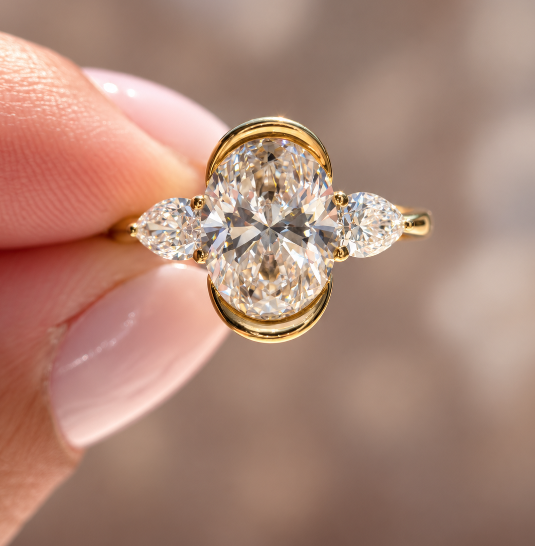 3.11 Carat Oval Cut Bezel Three Stone  Diamond Ring