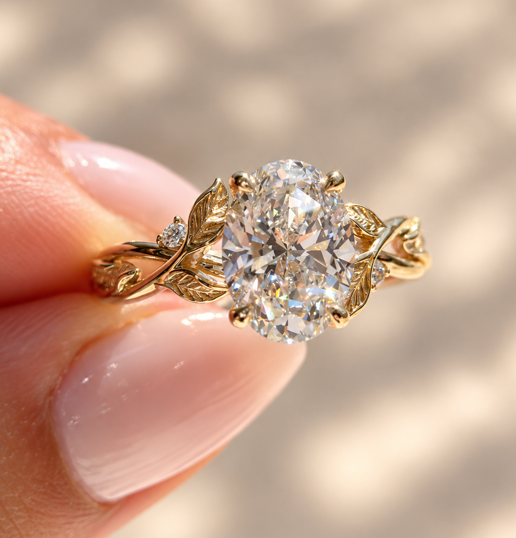 2.10 Carat Oval Cut Nature Inspired Diamond Ring