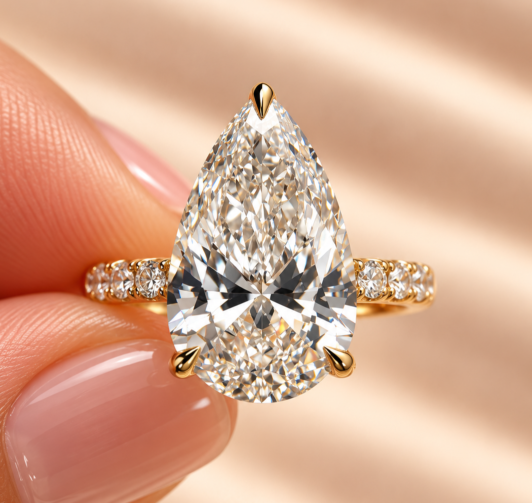 5.63 Carat Pear Cut Hidden Halo Diamond Engagement Ring