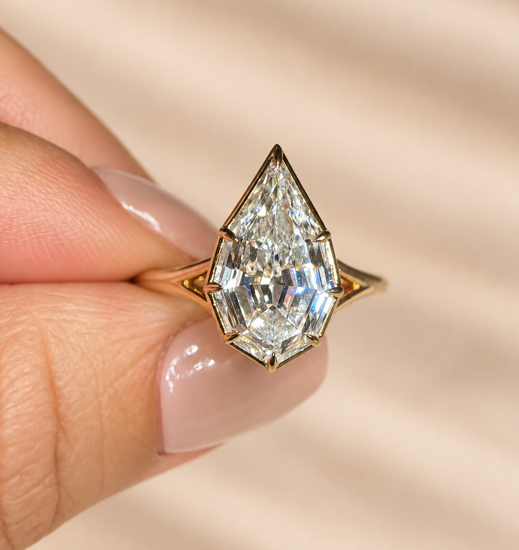 3.05 Carat Pear Cut Step Cut Diamond Engagement Ring