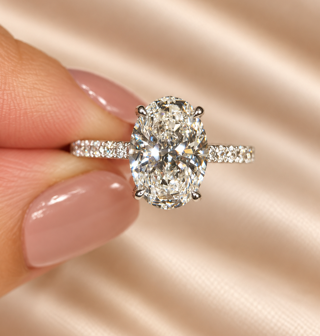 4.28 Carat Oval Cut Hidden Halo Diamond Engagement Ring