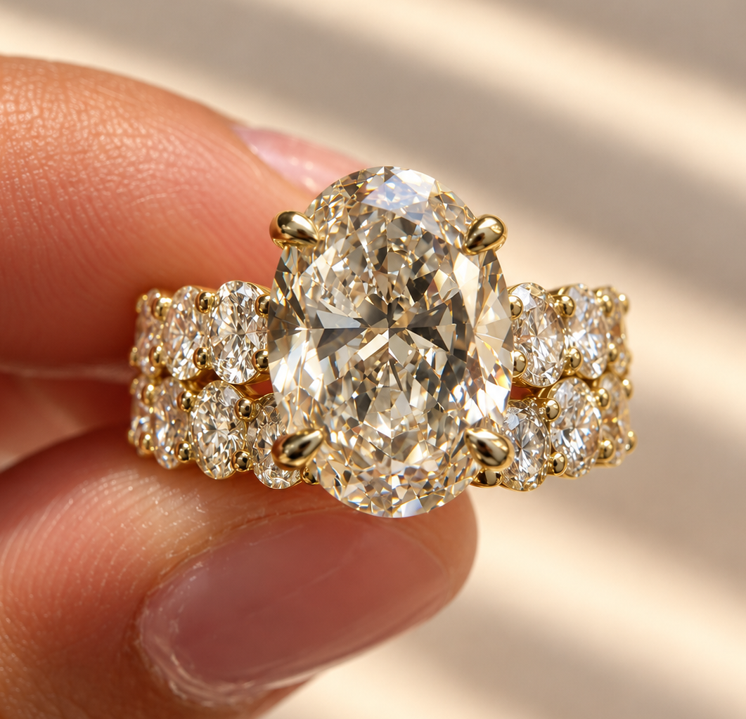 5.13 Carat Oval Cut Prong Set Diamond Bridal Ring Set