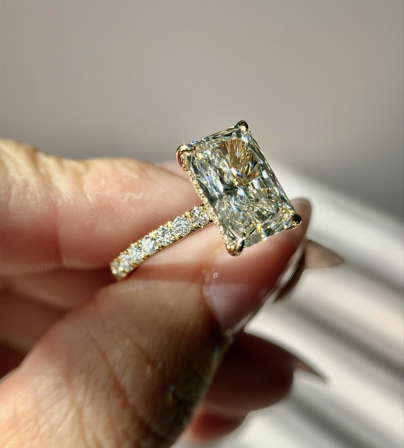 5.15 Carats Yellow Gold Radiant Cut Hidden Halo Diamond Engagement Ring