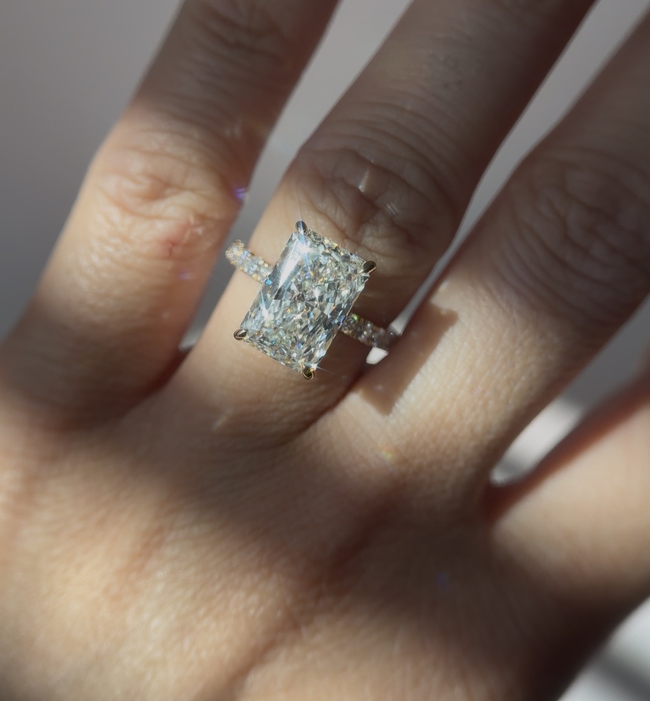 5.15 Carats Yellow Gold Radiant Cut Hidden Halo Diamond Engagement Ring
