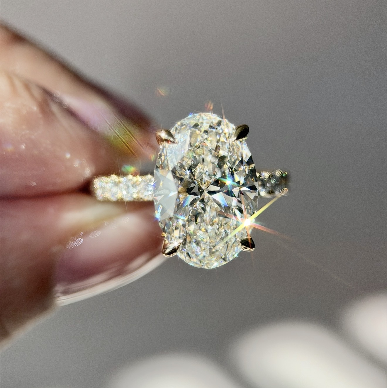 5.09 Carats Yellow Gold Oval Cut Hidden Halo Diamond Engagement Ring