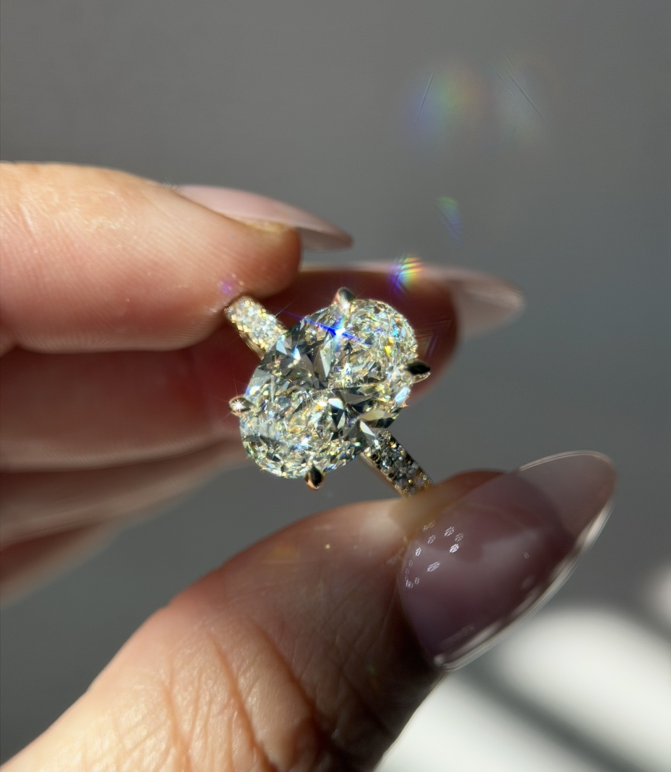 5.09 Carats Yellow Gold Oval Cut Hidden Halo Diamond Engagement Ring