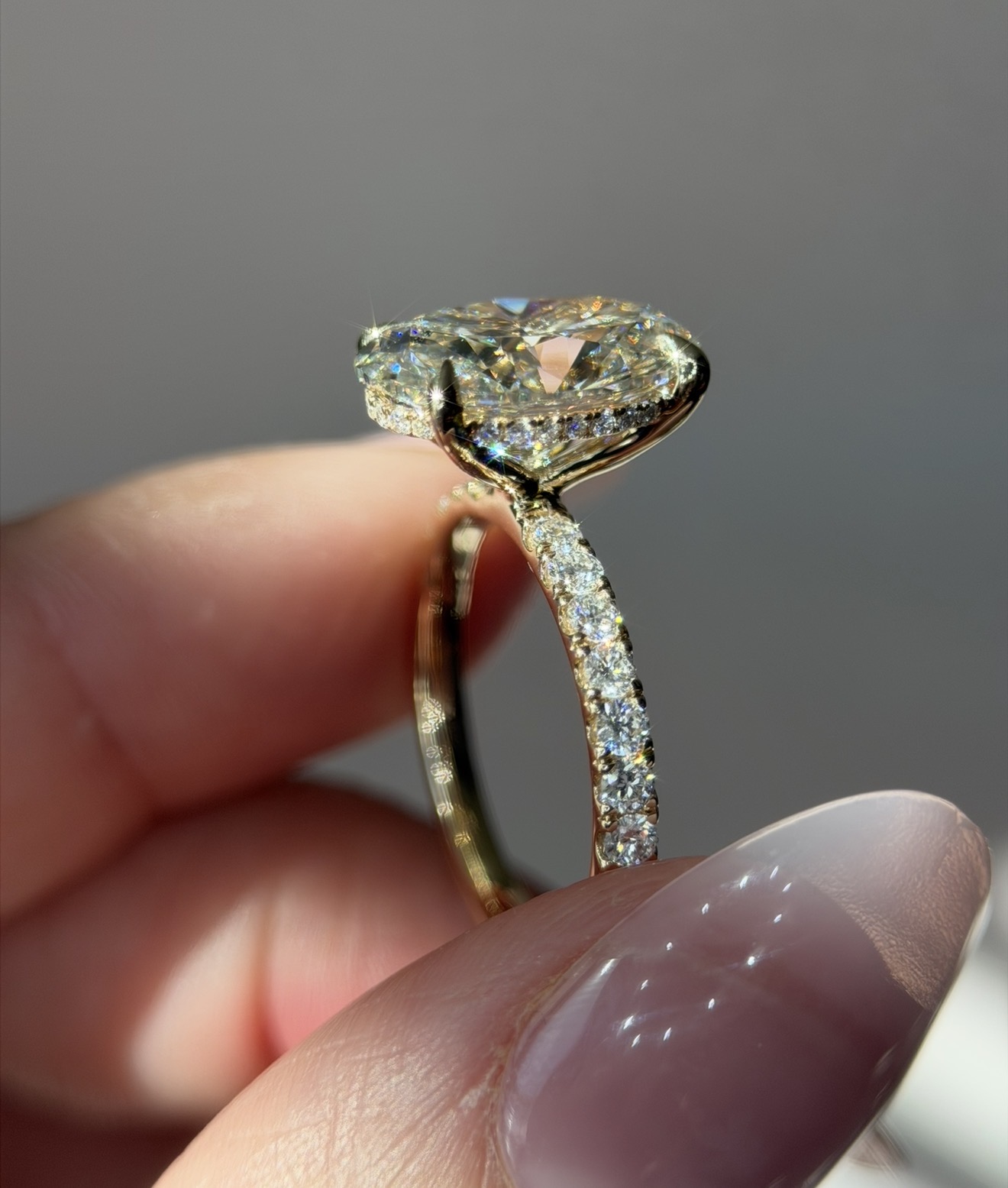 5.09 Carats Yellow Gold Oval Cut Hidden Halo Diamond Engagement Ring