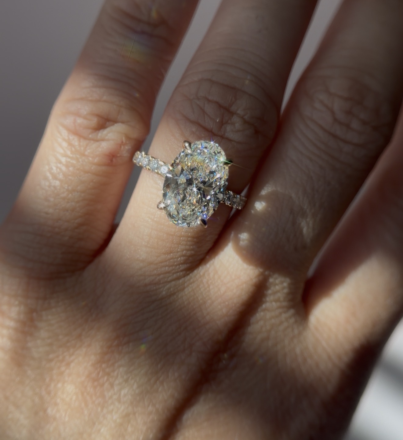 5.09 Carats Yellow Gold Oval Cut Hidden Halo Diamond Engagement Ring
