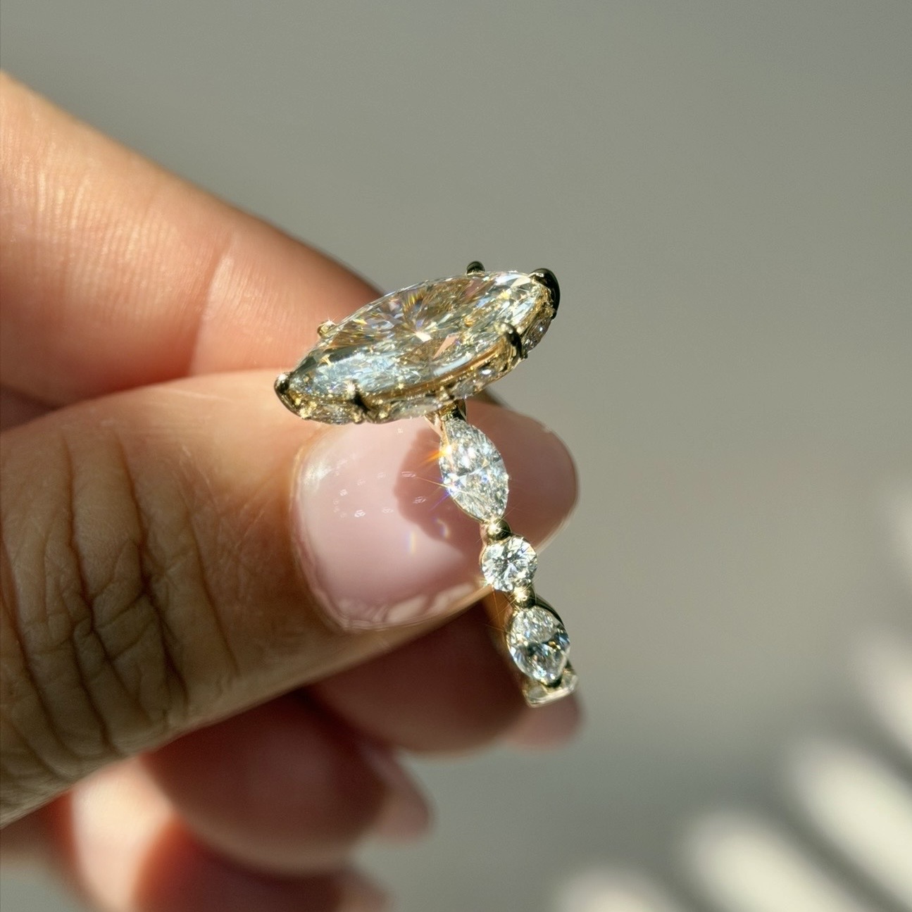 4.71 Carats Yellow Gold Marquise  Cut Diamond Engagement Ring