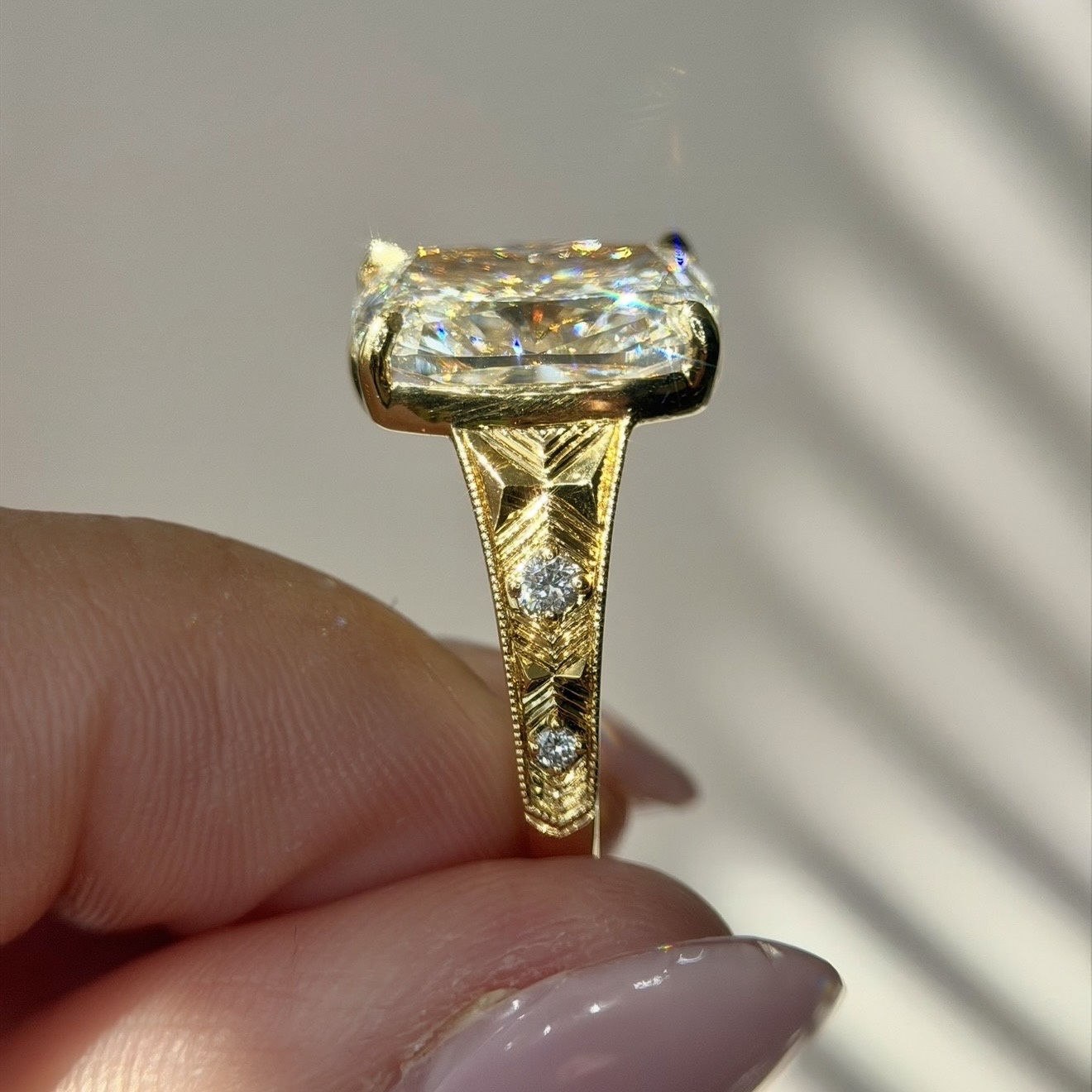 6.06 Carats Yellow Gold Vintage Cushion Cut Engagement Ring