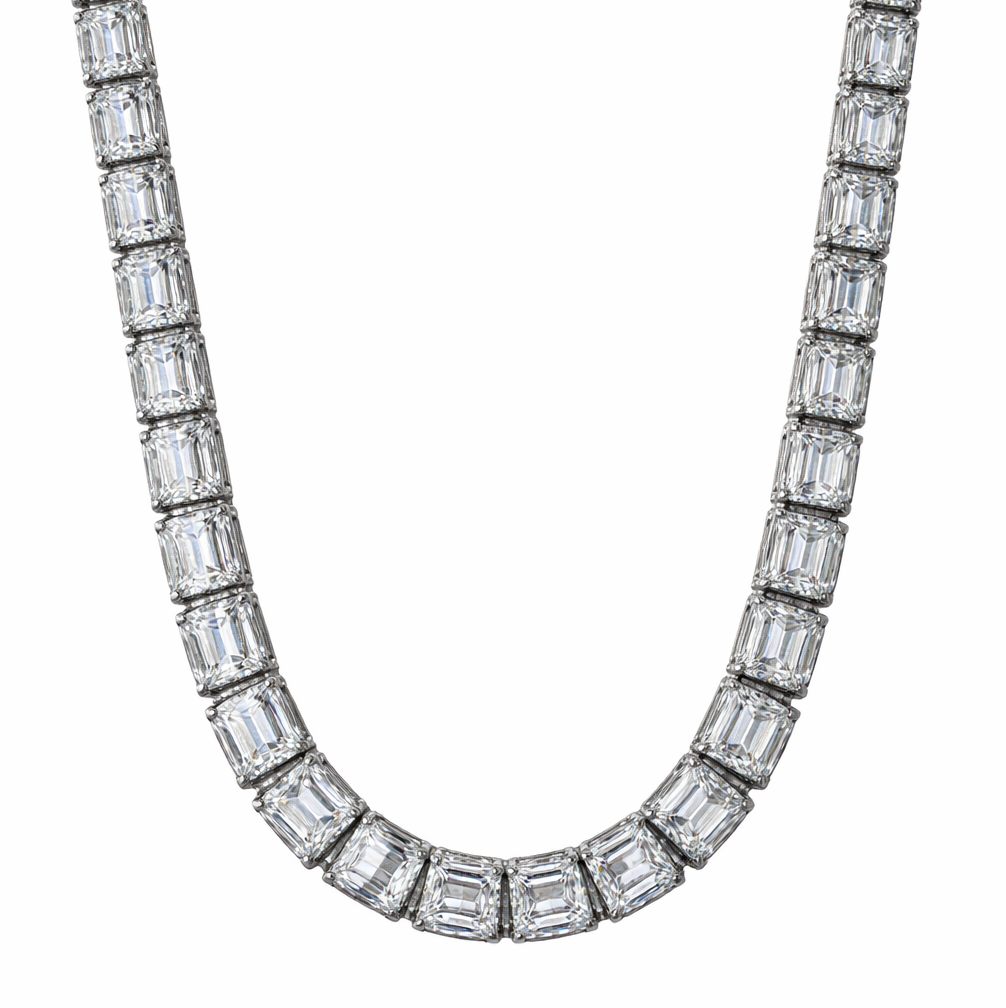 Emerald Cut 37.00 Carats Diamond Tennis Necklace