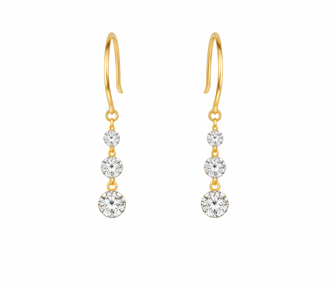 1.12 Carats Round Diamond Dangle Row Earrings