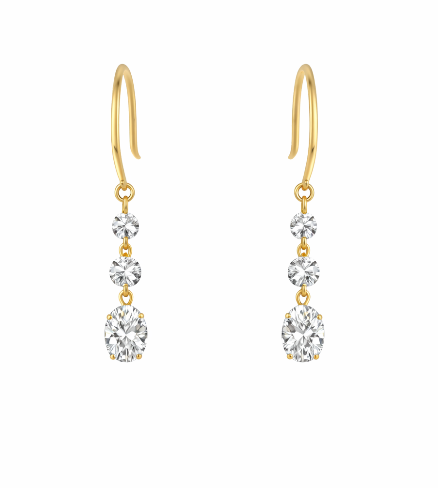 1.08 Carats Round & Oval Diamond Drop Dangle Earrings