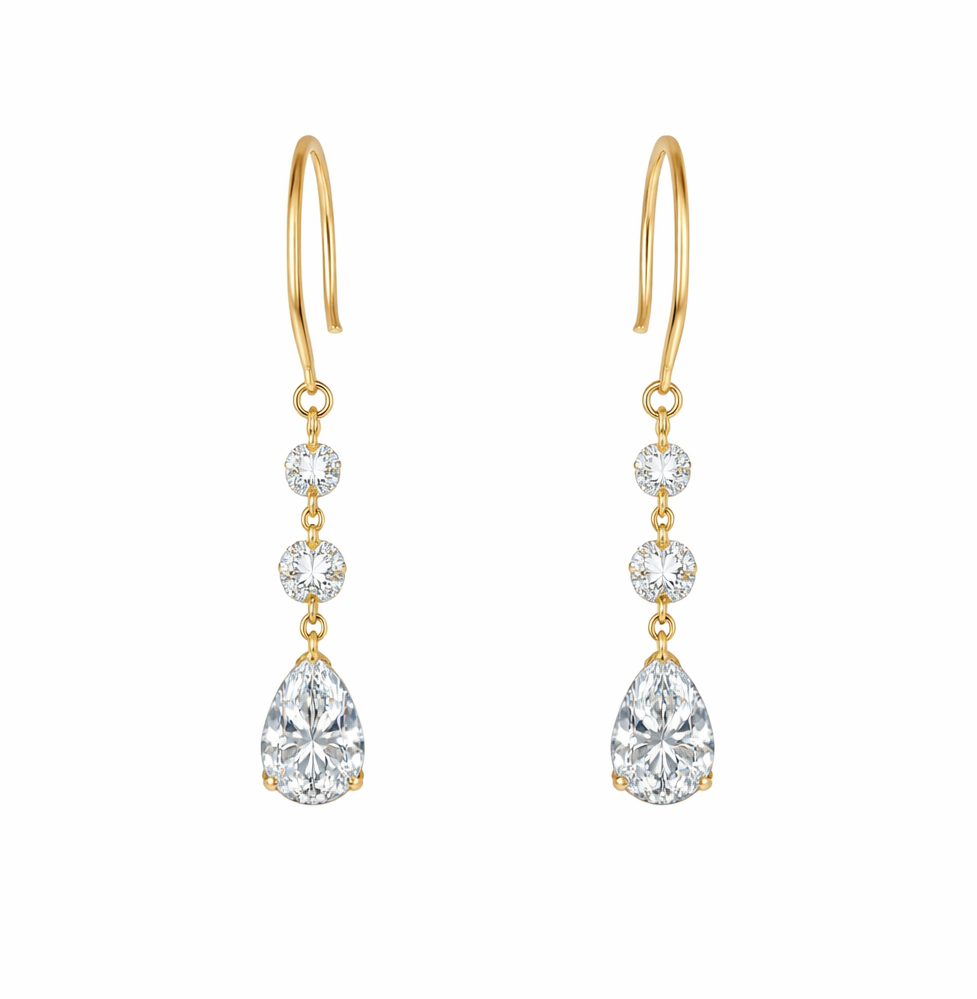 1.29 Carats Pear & Round  Diamond Drop Dangles