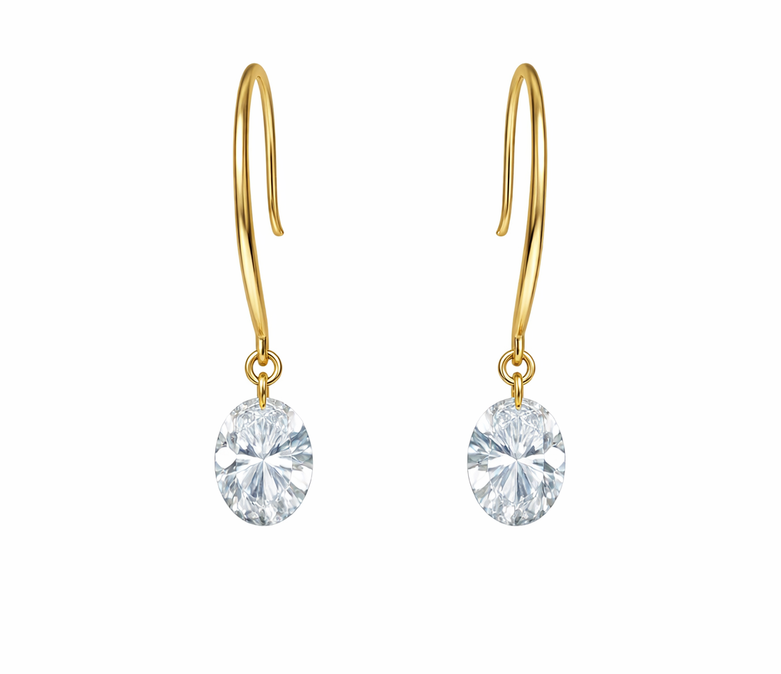 1.16 Carats Oval Diamond Dangle Earrings