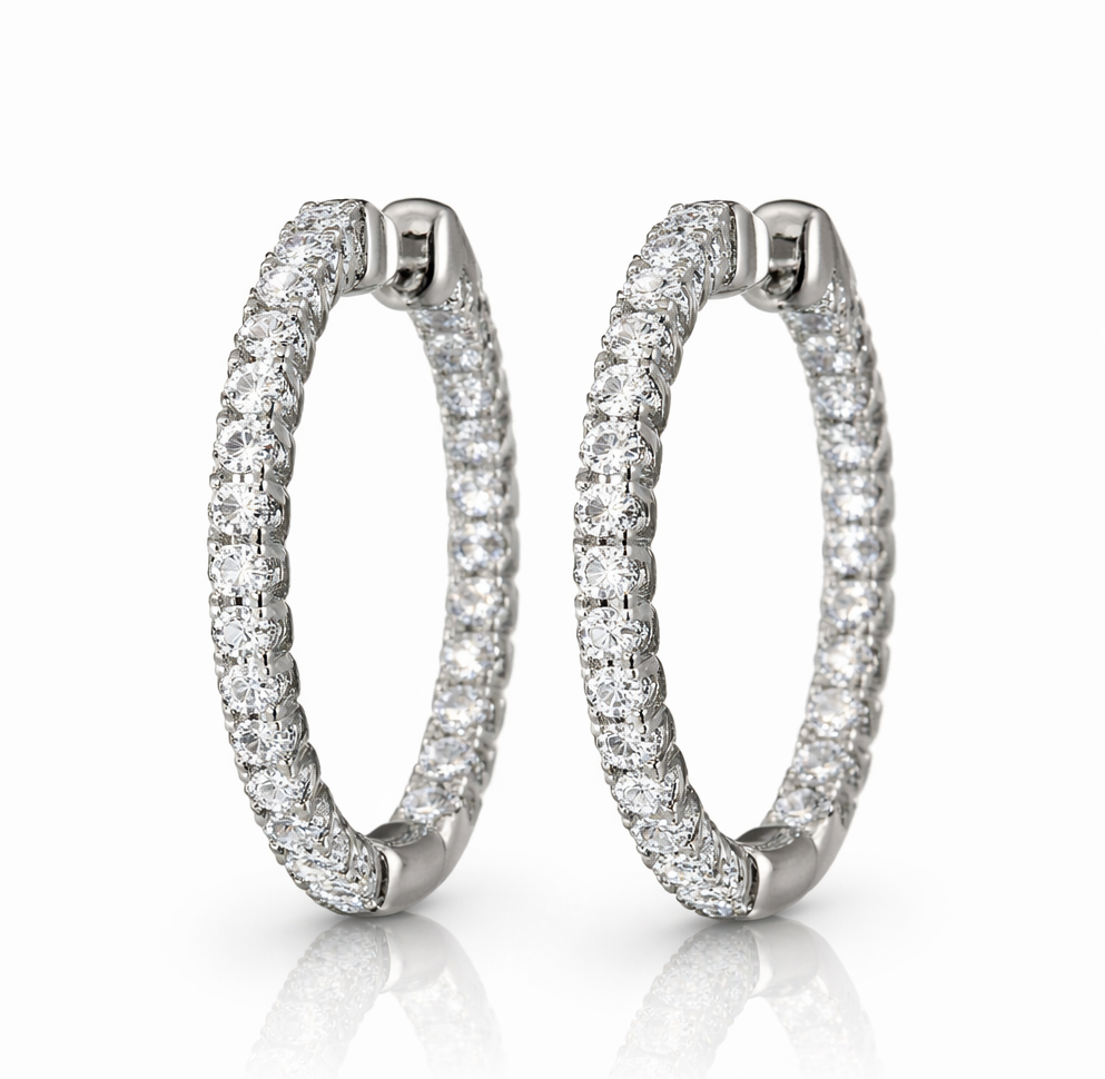 0.50 Carats Round Diamond In & Out Hoop Earrings