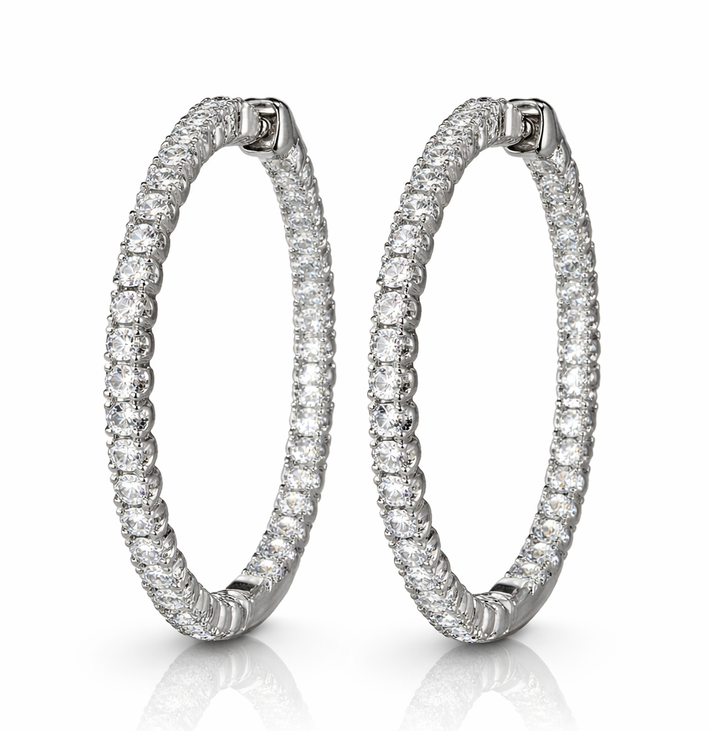 4.00 Carats Diamond In & Out Hoop Earrings