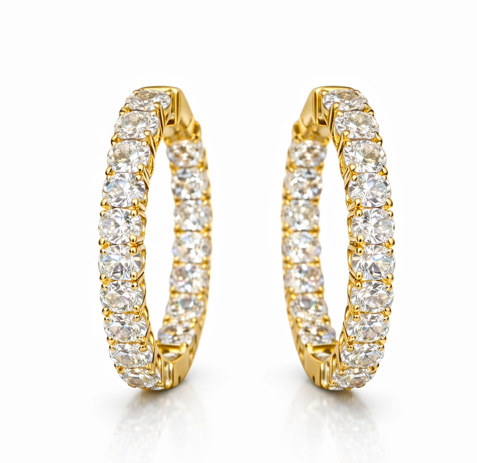 3.65 Carats Oval In & Out Diamond Hoop Earrings