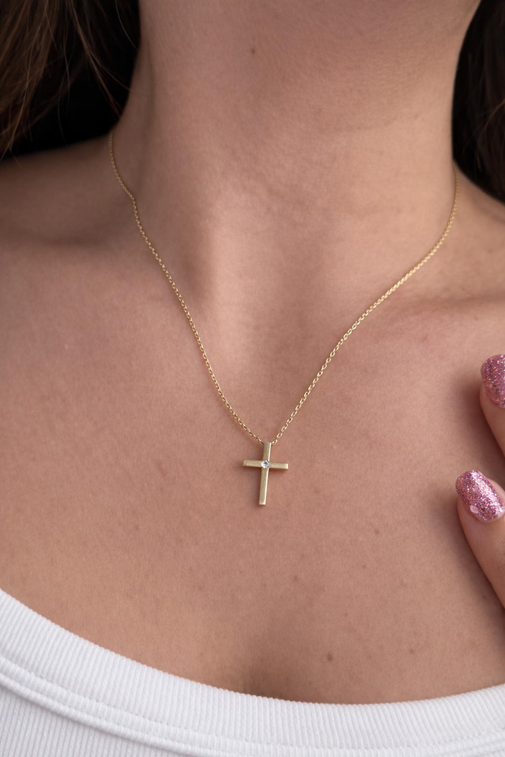 0.03 Carats Round Diamond Cross Pendant