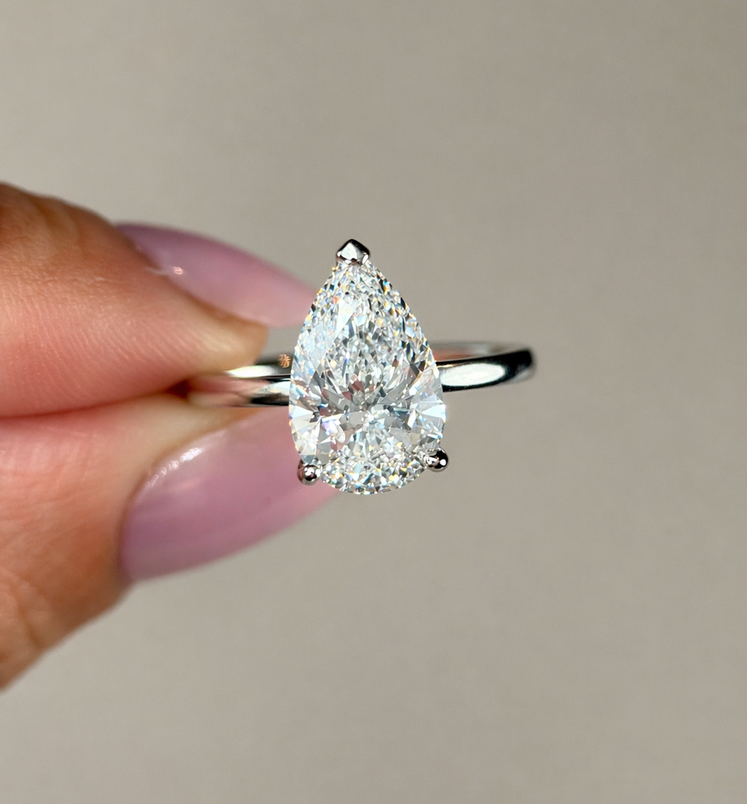 2.59 Carat Pear Cut Hidden Halo Solitaire Diamond Ring