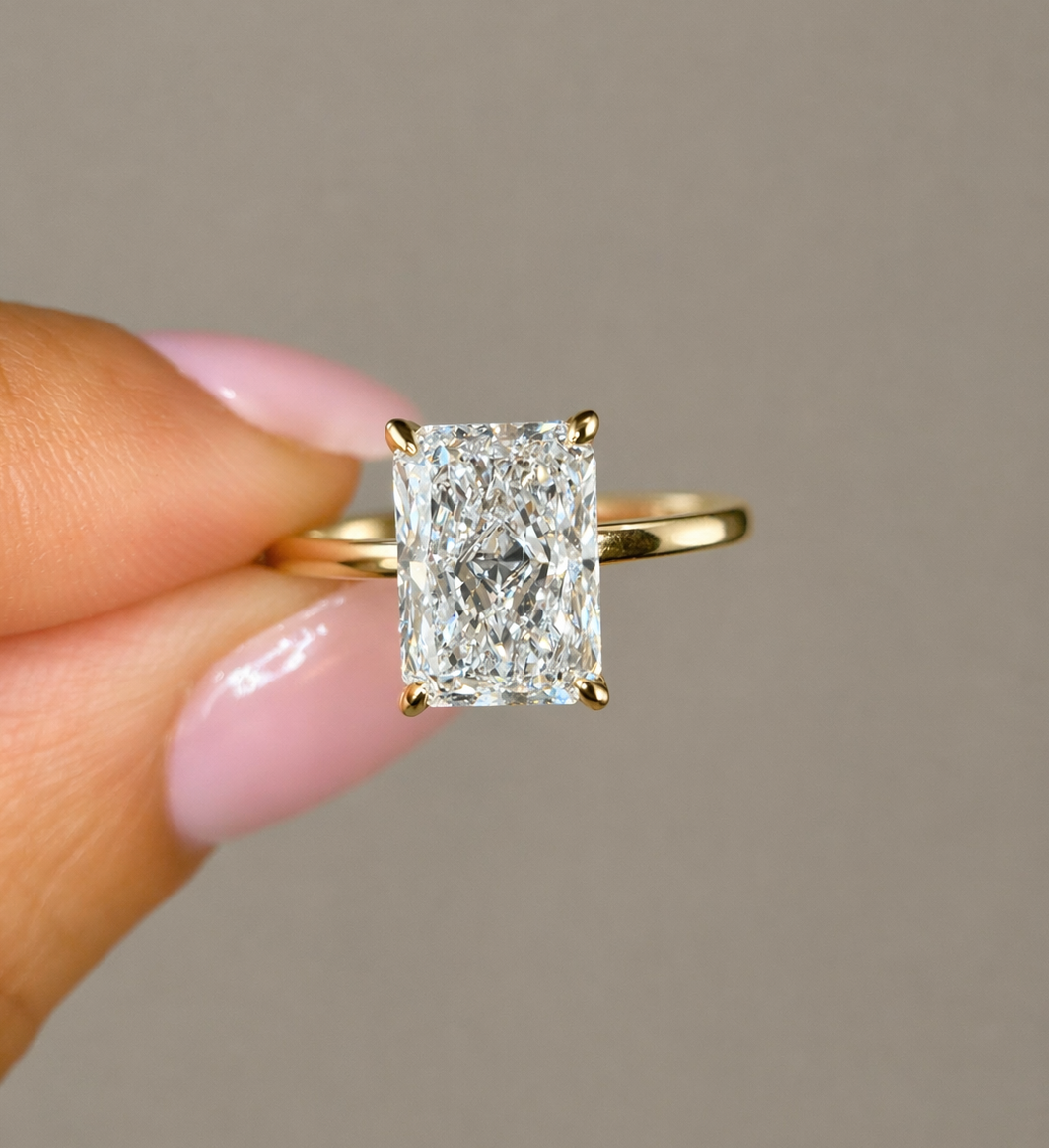 3.00 Carats Radiant Solitaire Hidden Halo Diamond Ring