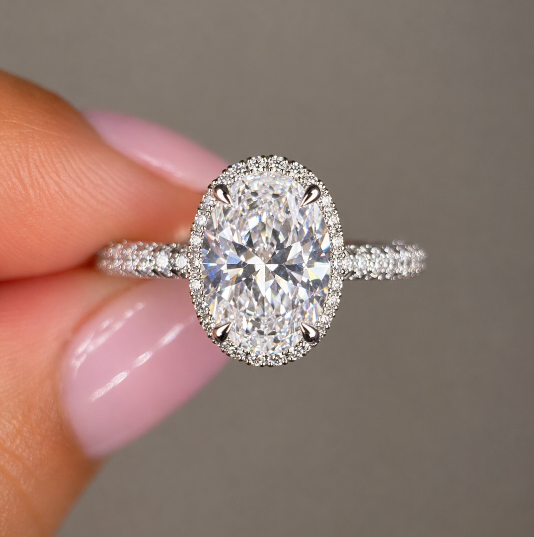 3.00 Carat Oval Cut Halo Pave Diamond Ring