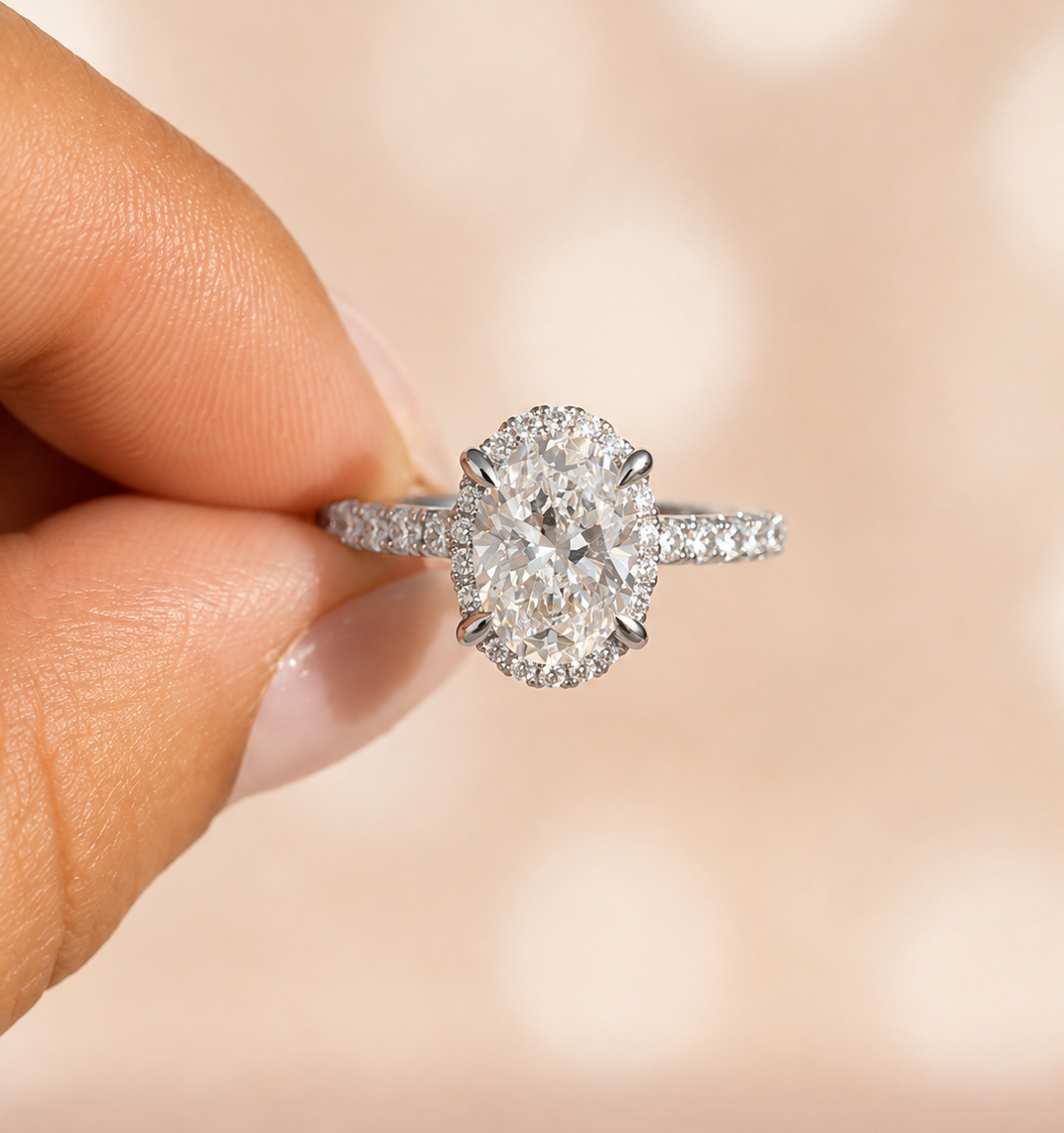 2.00 Carat Oval Cut Halo Pave Diamond Ring