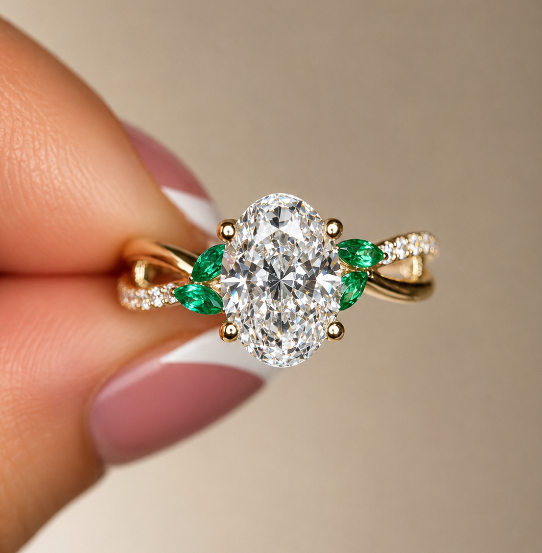 2.13 Carat Oval Cut Nature Inspired  Diamond Engagement Ring