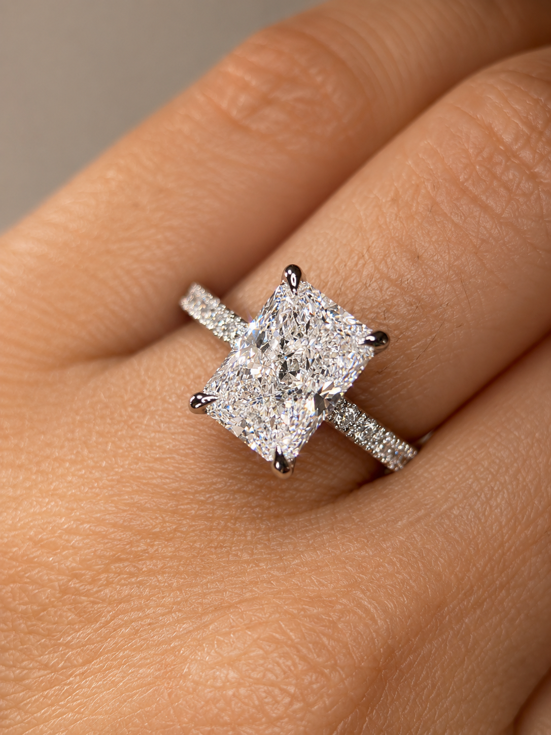 3.47 Carats Platinum  Radiant Cut Hidden Halo Diamond Engagement Ring