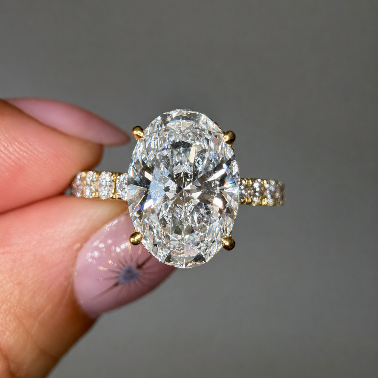 6.48 Carat Oval Cut Hidden Halo Diamond Engagement Ring