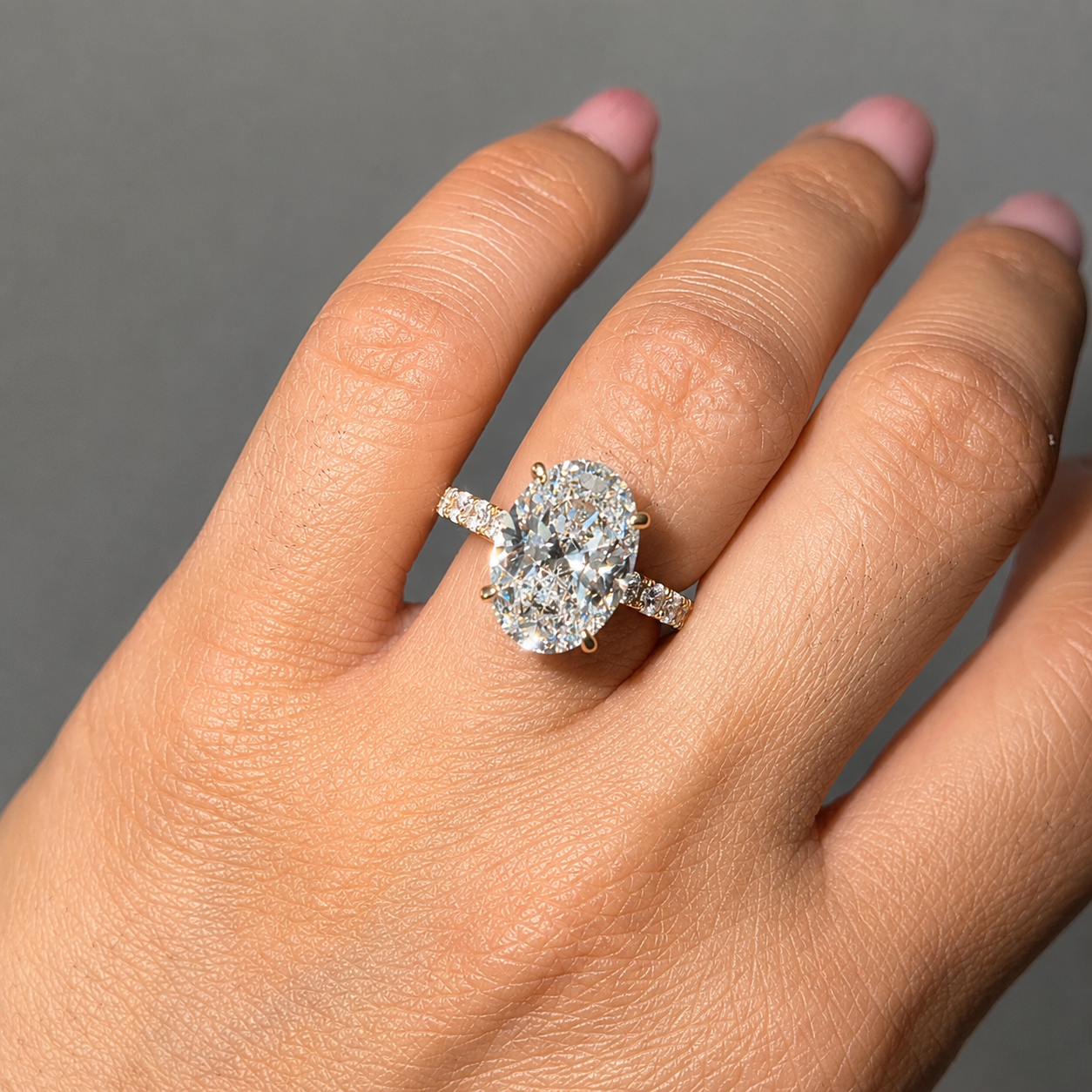 6.48 Carat Oval Cut Hidden Halo Diamond Engagement Ring